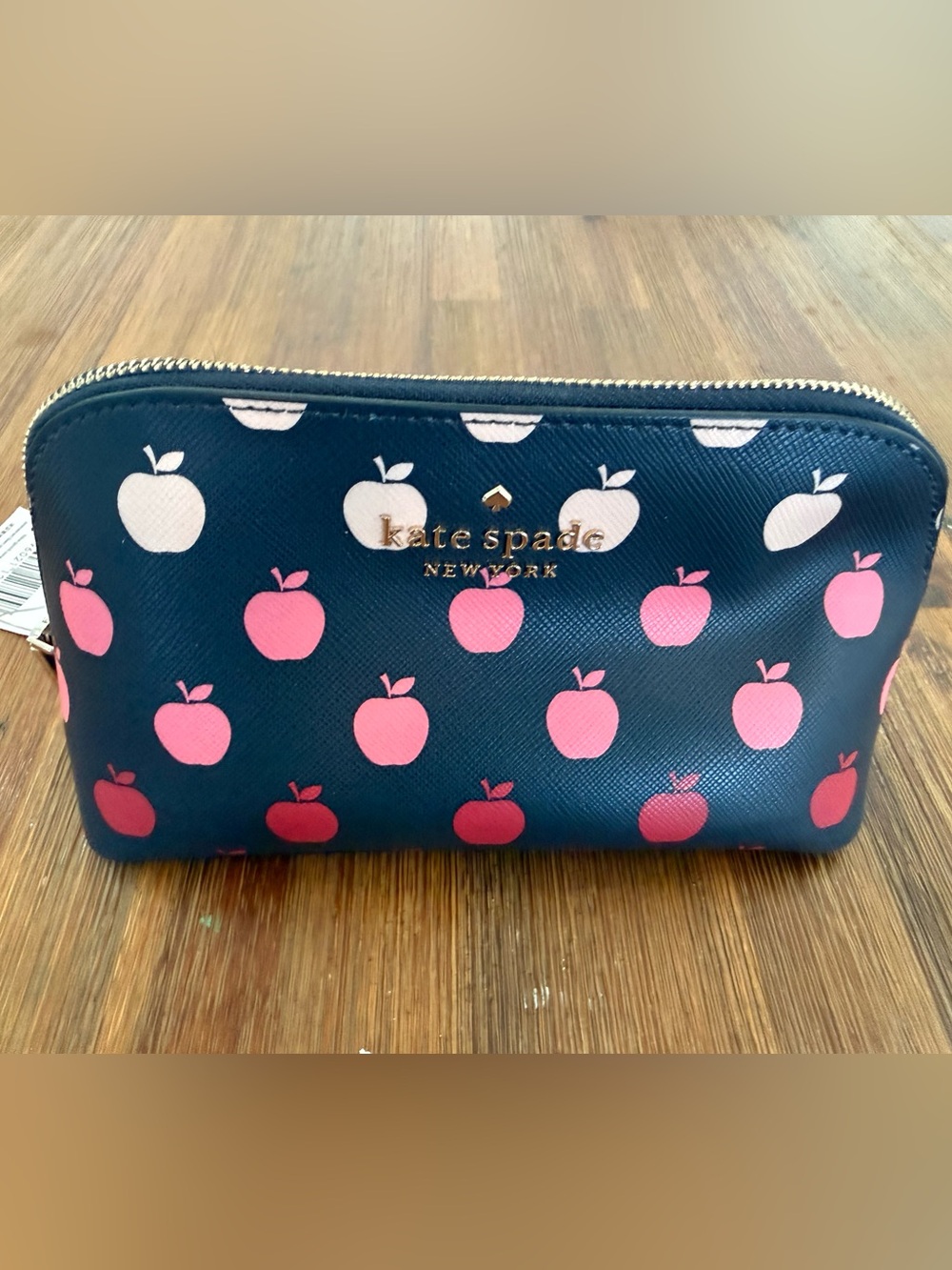 kate spade Navy Cosmetic Pouch with Pink & White Apple Print - teacher gift